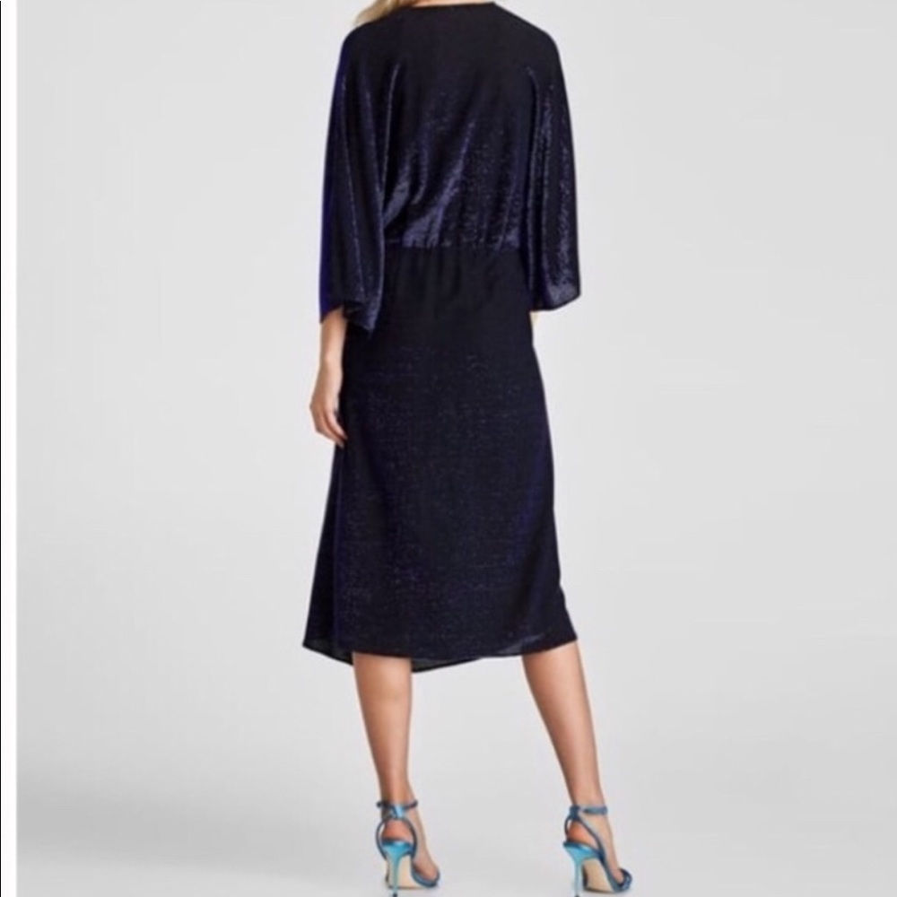Zara metallic blue dress V neck size S - Picture 6 of 7